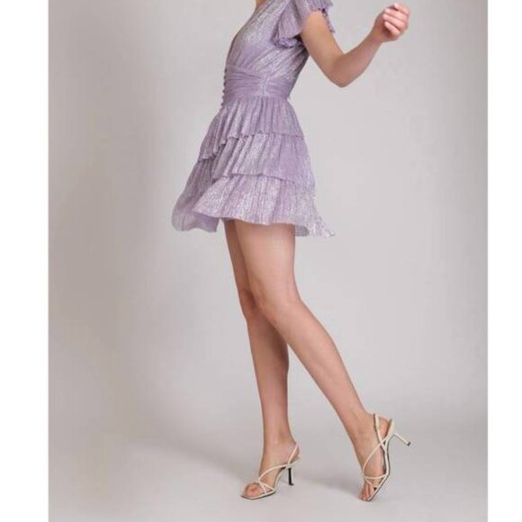 Sabina Musayev Devon Dress Mini Short Sleeve Metallic Lilac Purple New Size XS - Picture 5 of 11